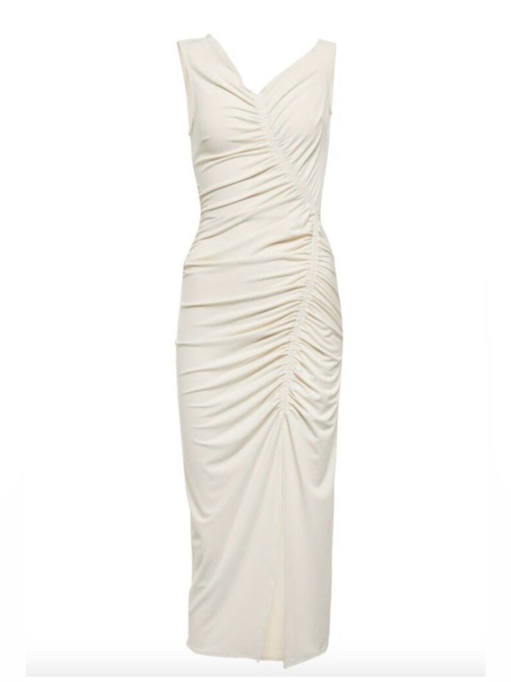 Self Portrait ivory Jersey Gathered asymmetric midi dress